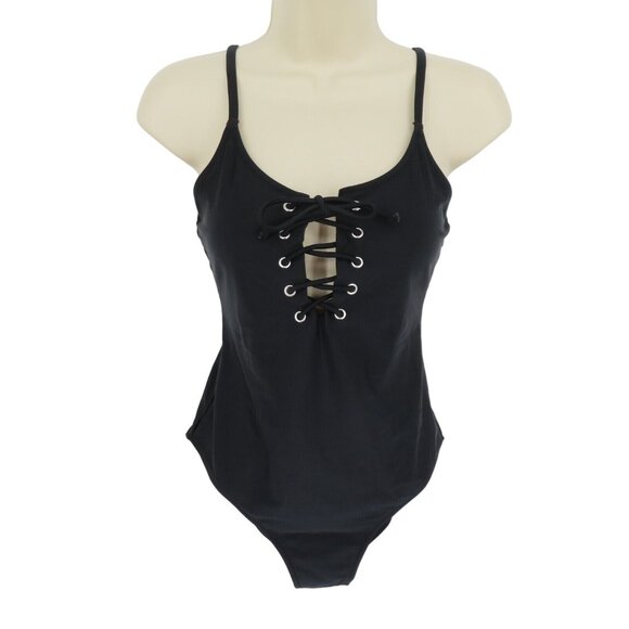 Old Navy Other - Old Navy Womens Medium Solid Black Lace Up Front One Piece Swimsuit Swimwear